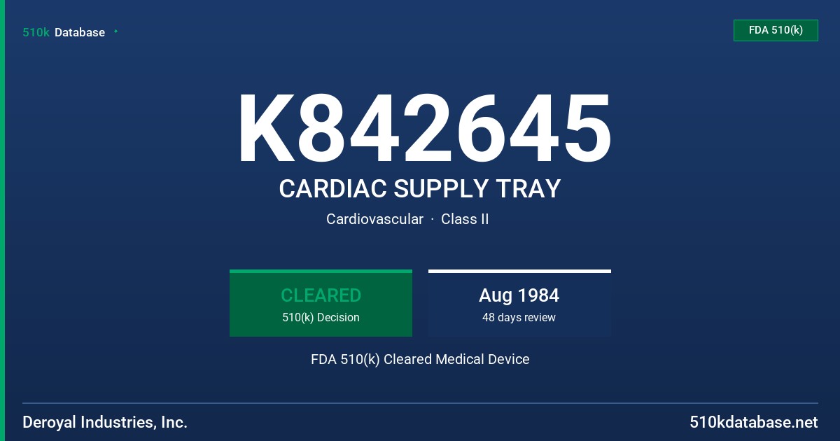 K842645 CARDIAC SUPPLY TRAY FDA 510(k) Cleared Medical Device