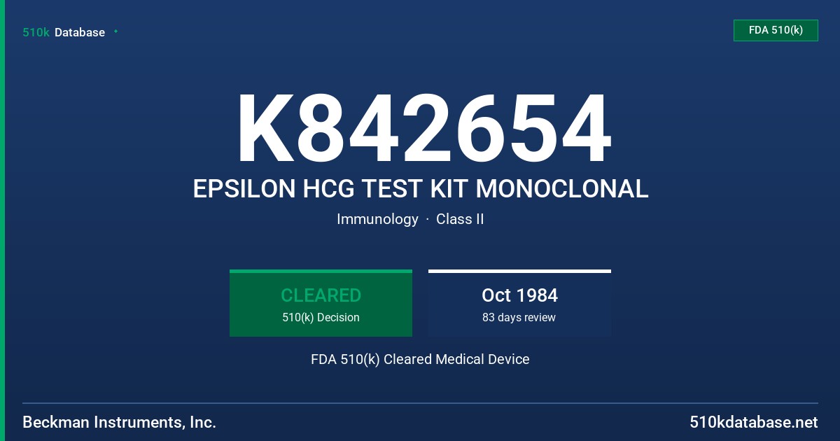 K842654 EPSILON HCG TEST KIT MONOCLONAL FDA 510(k) Cleared Medical Device