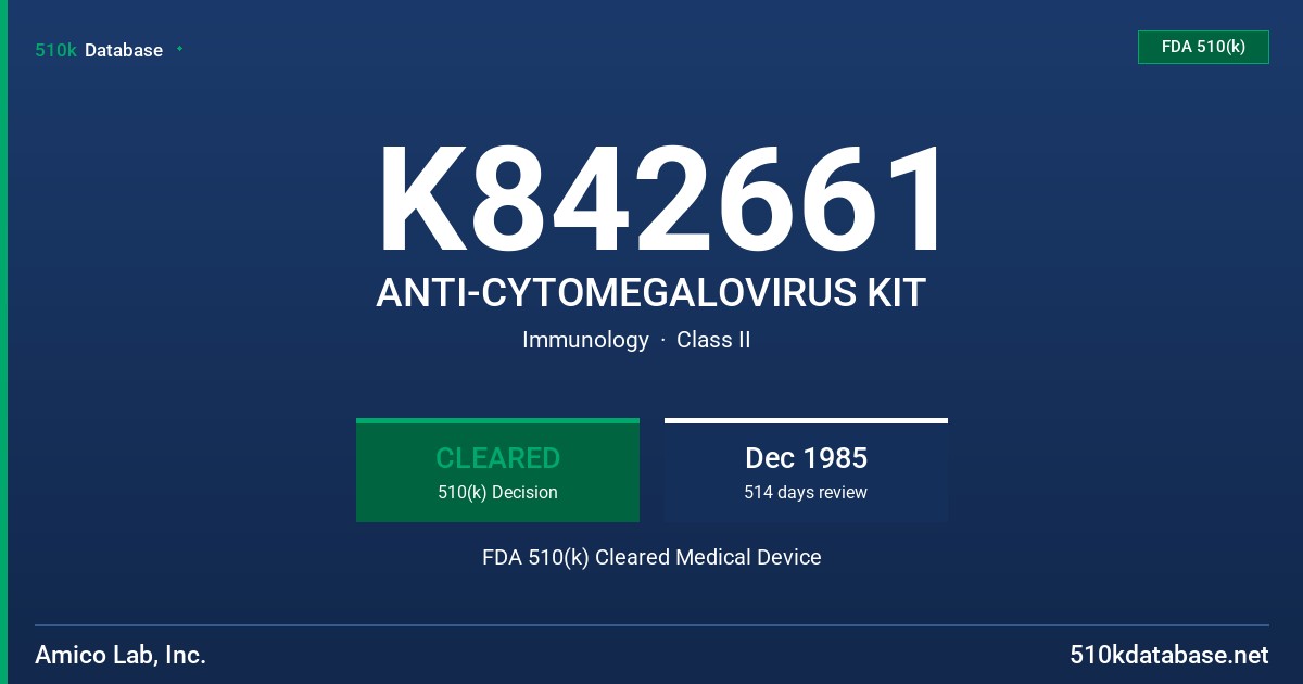 K842661 ANTI-CYTOMEGALOVIRUS KIT FDA 510(k) Cleared Medical Device