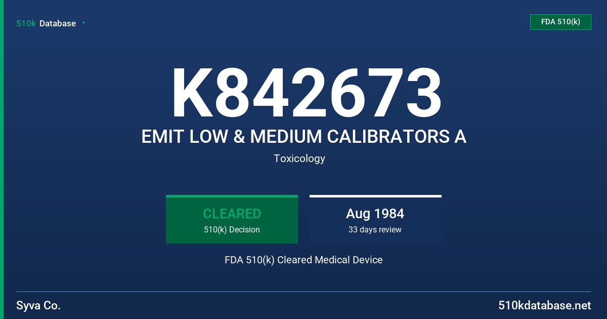 K842673 EMIT LOW & MEDIUM CALIBRATORS A FDA 510(k) Cleared Medical Device