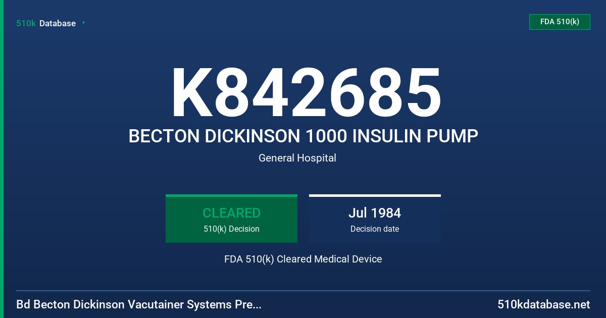 K842685 BECTON DICKINSON 1000 INSULIN PUMP FDA 510(k) Cleared Medical Device