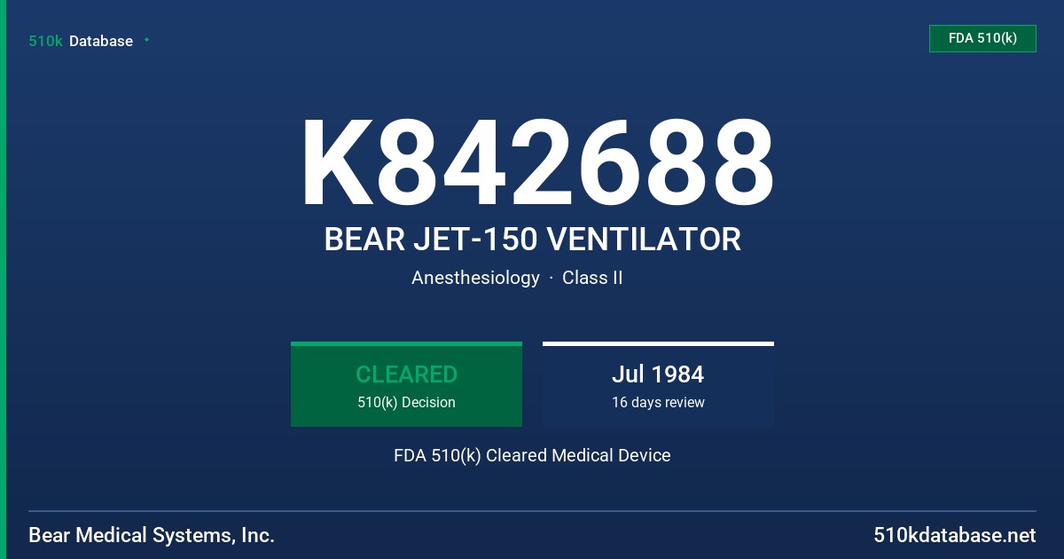 K842688 BEAR JET-150 VENTILATOR FDA 510(k) Cleared Medical Device