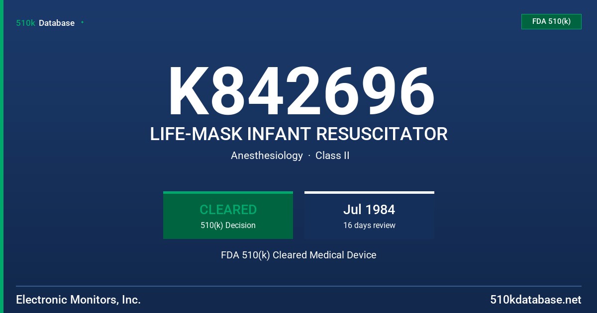 K842696 LIFE-MASK INFANT RESUSCITATOR FDA 510(k) Cleared Medical Device