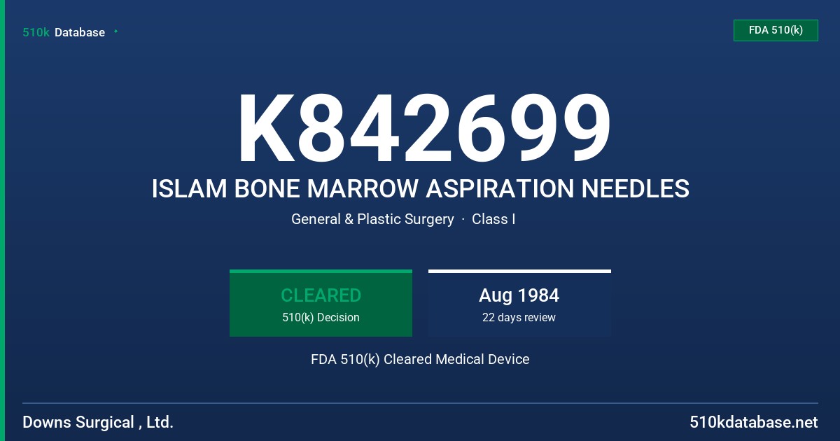 K842699 ISLAM BONE MARROW ASPIRATION NEEDLES FDA 510(k) Cleared Medical Device