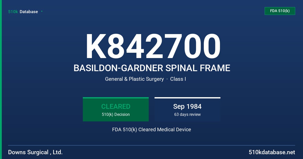 K842700 BASILDON-GARDNER SPINAL FRAME FDA 510(k) Cleared Medical Device