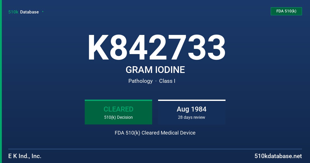 K842733 GRAM IODINE FDA 510(k) Cleared Medical Device