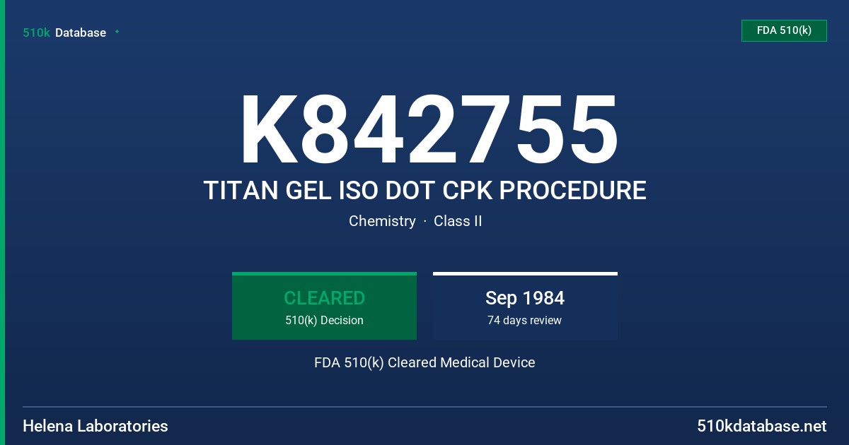 K842755 TITAN GEL ISO DOT CPK PROCEDURE FDA 510(k) Cleared Medical Device