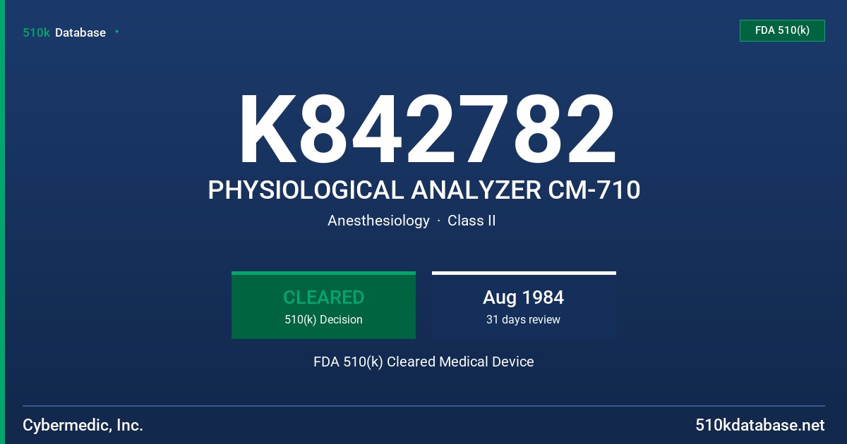 K842782 PHYSIOLOGICAL ANALYZER CM-710 FDA 510(k) Cleared Medical Device