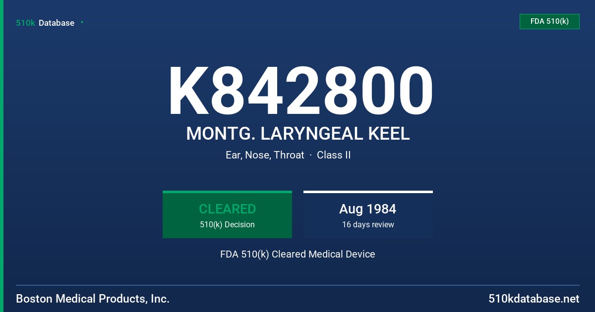 K842800 MONTG. LARYNGEAL KEEL FDA 510(k) Cleared Medical Device