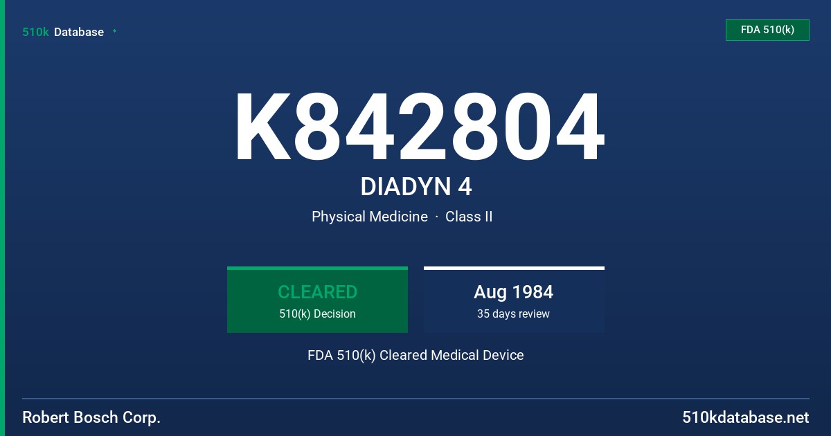 K842804 DIADYN 4 FDA 510(k) Cleared Medical Device