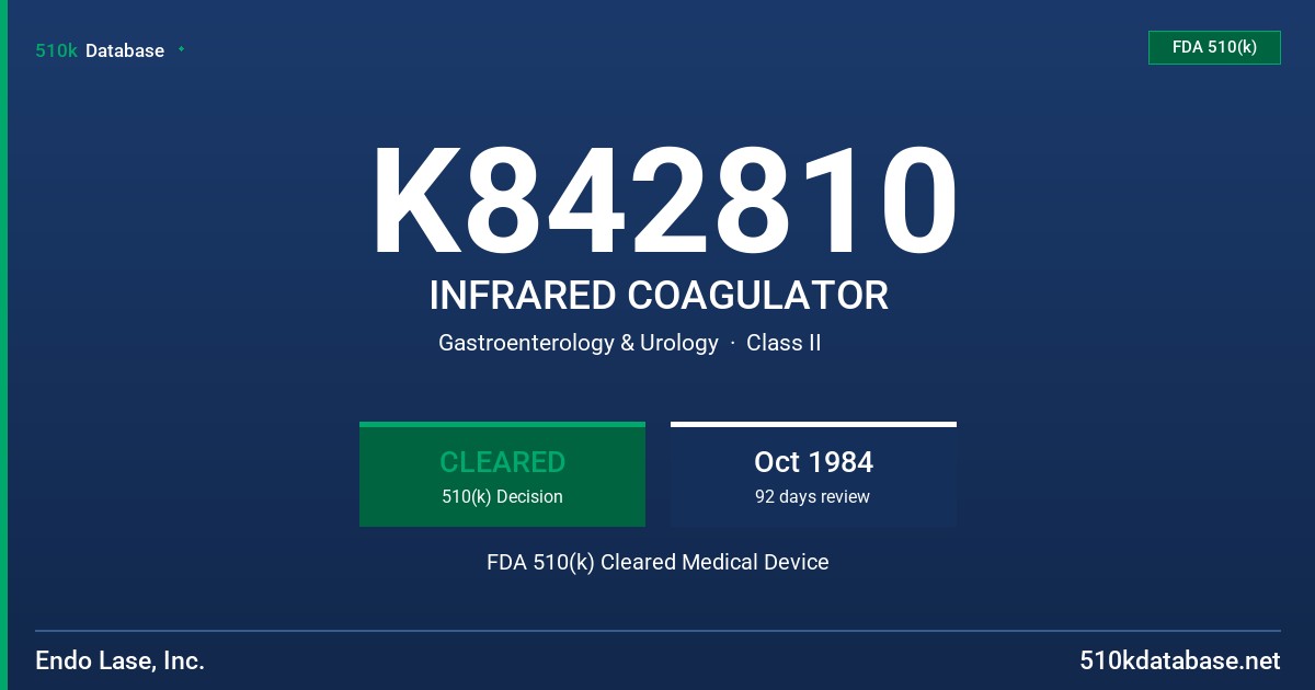K842810 INFRARED COAGULATOR FDA 510(k) Cleared Medical Device