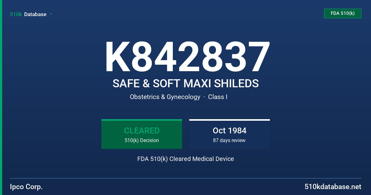 K842837 SAFE & SOFT MAXI SHILEDS FDA 510(k) Cleared Medical Device