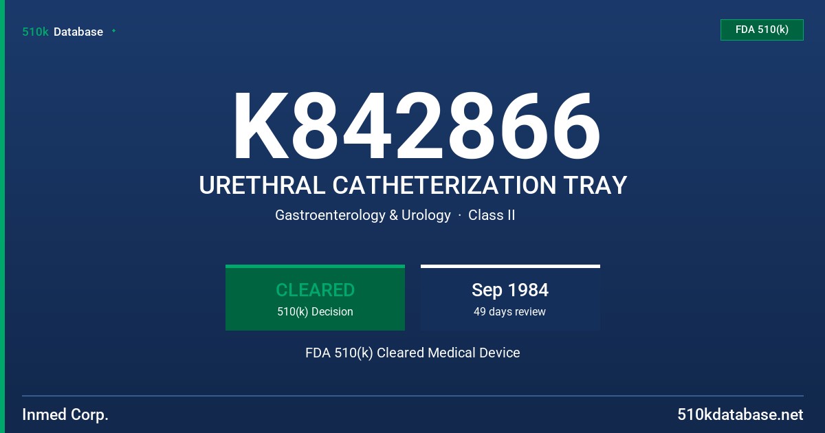 K842866 URETHRAL CATHETERIZATION TRAY FDA 510(k) Cleared Medical Device
