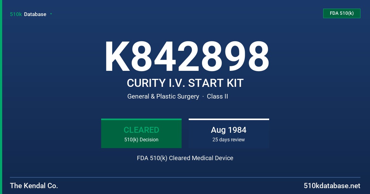 K842898 CURITY I.V. START KIT FDA 510(k) Cleared Medical Device