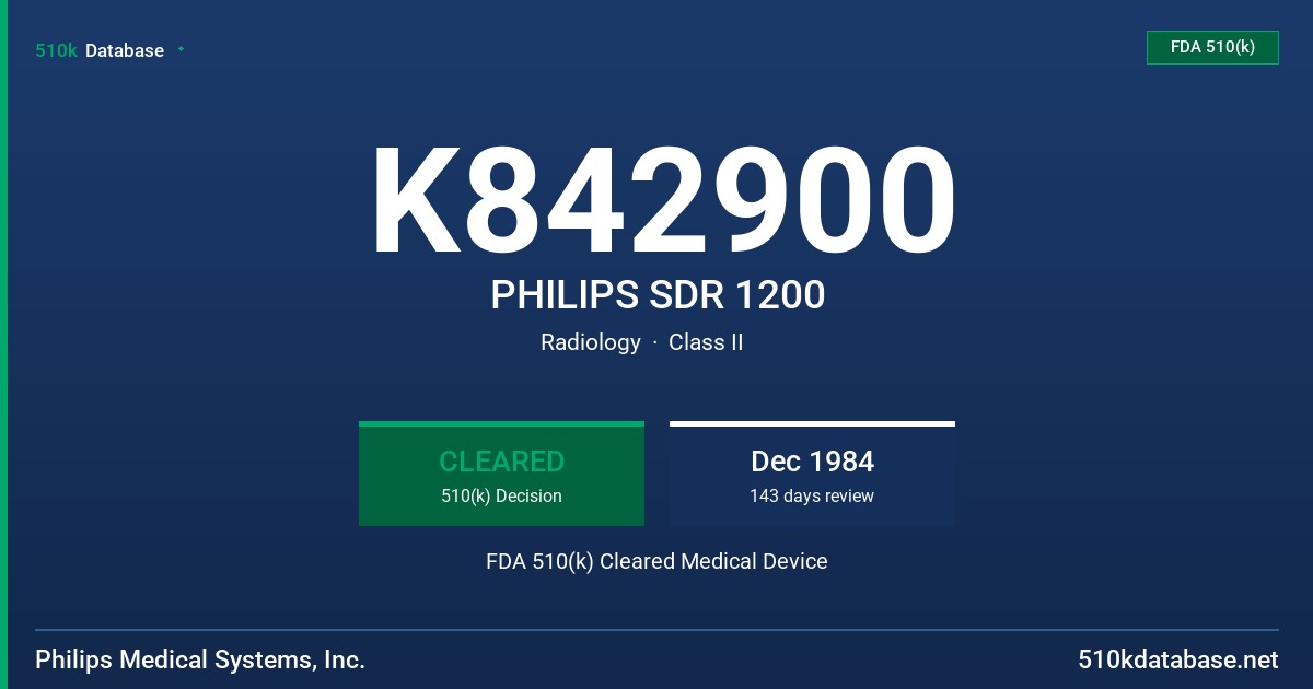 K842900 PHILIPS SDR 1200 FDA 510(k) Cleared Medical Device