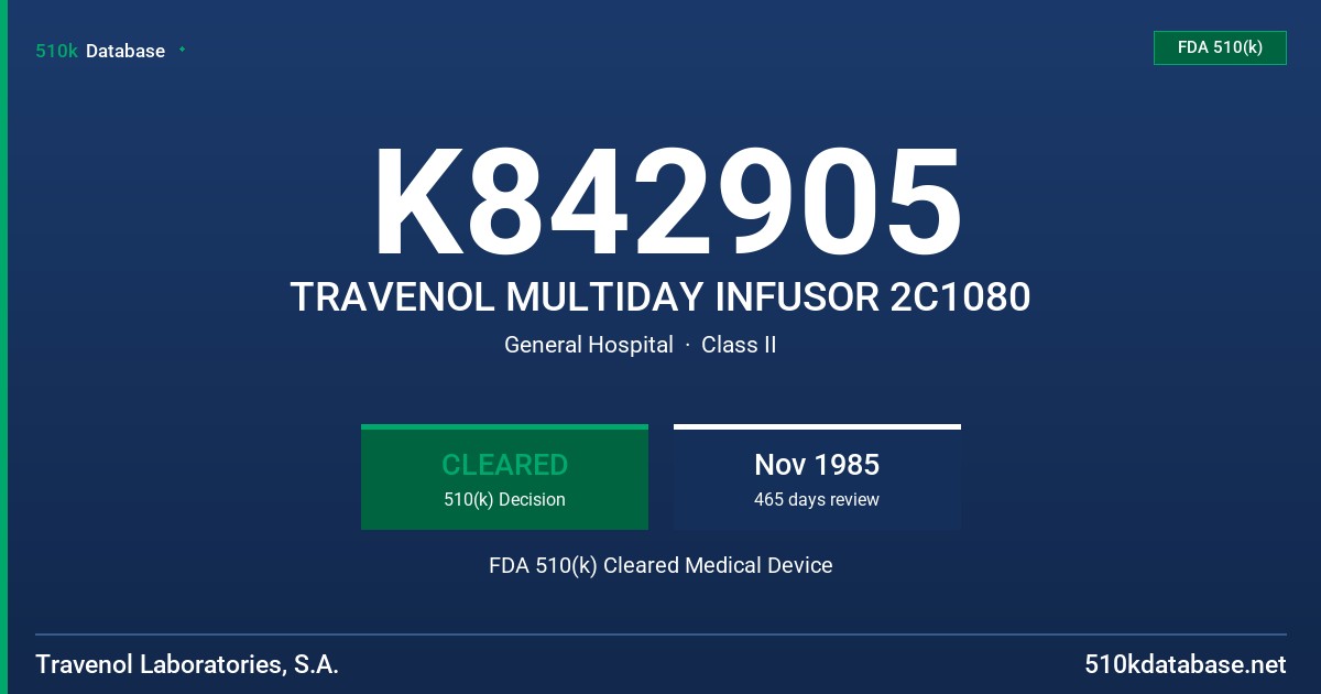 K842905 TRAVENOL MULTIDAY INFUSOR 2C1080 FDA 510(k) Cleared Medical Device