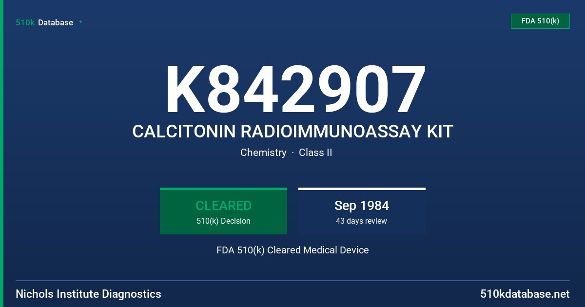 K842907 CALCITONIN RADIOIMMUNOASSAY KIT FDA 510(k) Cleared Medical Device