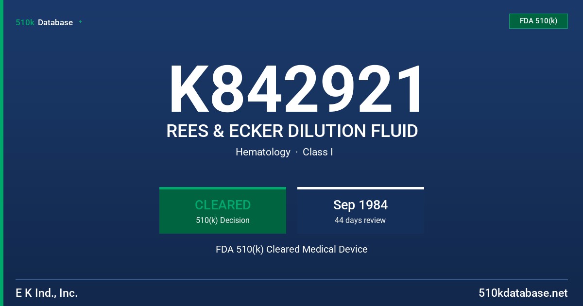 K842921 REES & ECKER DILUTION FLUID FDA 510(k) Cleared Medical Device