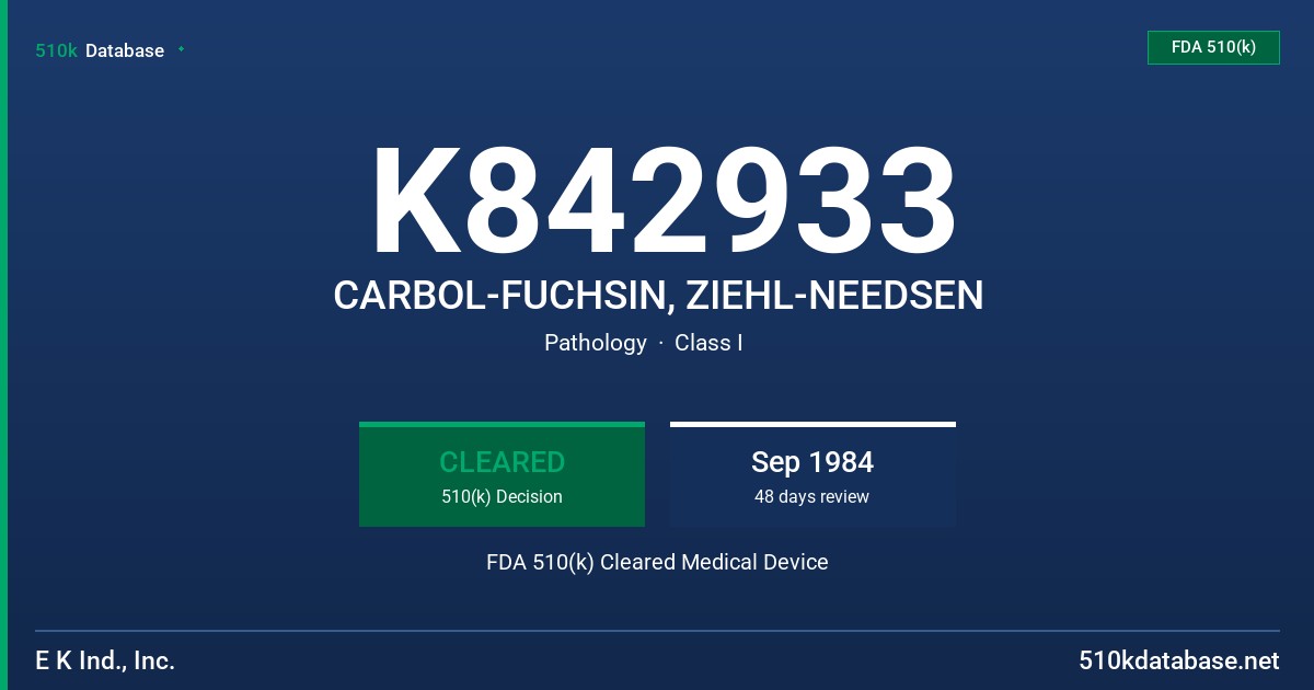 K842933 CARBOL-FUCHSIN, ZIEHL-NEEDSEN FDA 510(k) Cleared Medical Device