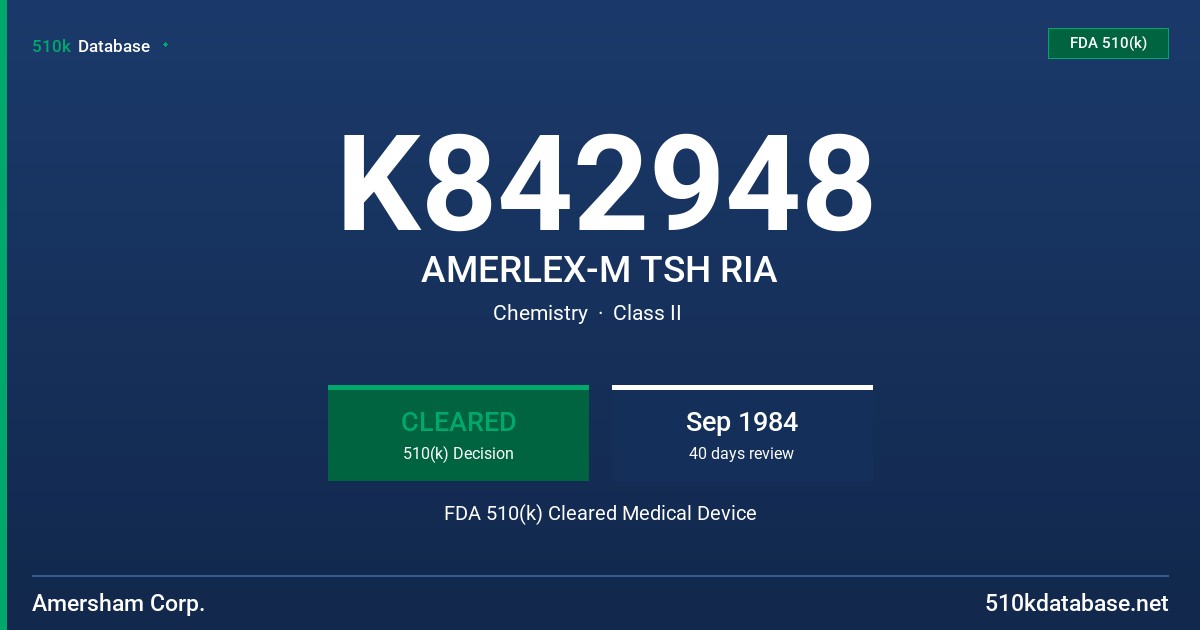 K842948 AMERLEX-M TSH RIA FDA 510(k) Cleared Medical Device