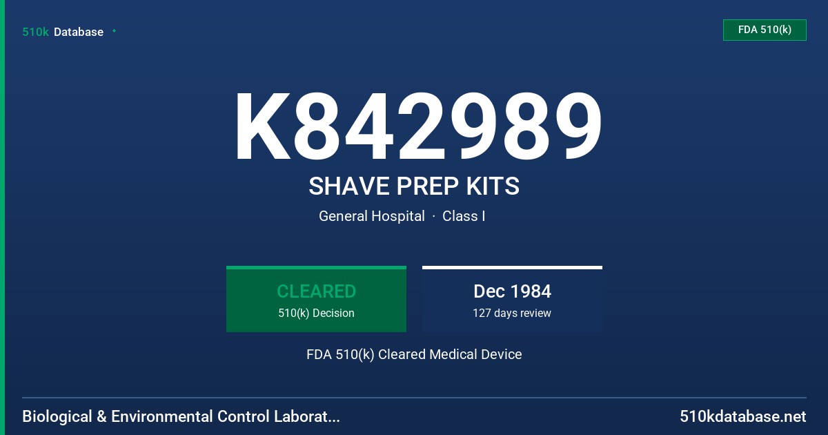 K842989 SHAVE PREP KITS FDA 510(k) Cleared Medical Device