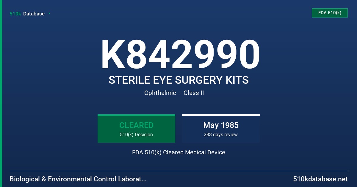 K842990 STERILE EYE SURGERY KITS FDA 510(k) Cleared Medical Device