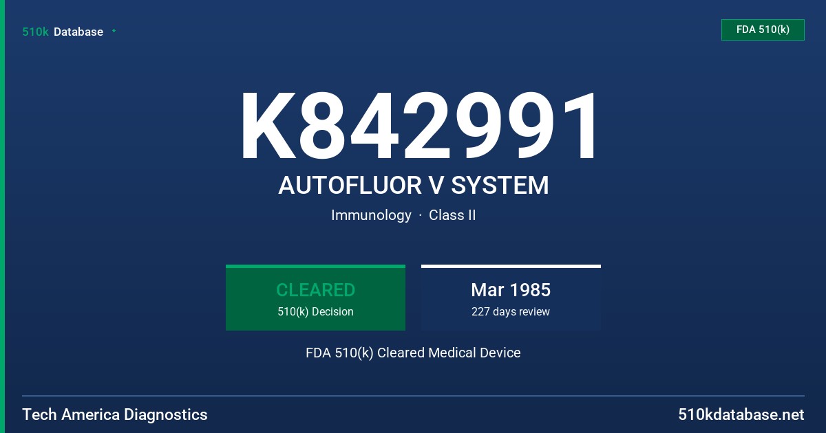 K842991 AUTOFLUOR V SYSTEM FDA 510(k) Cleared Medical Device