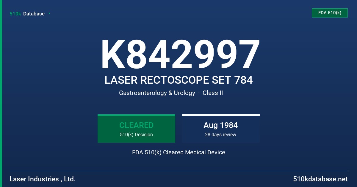 K842997 LASER RECTOSCOPE SET 784 FDA 510(k) Cleared Medical Device