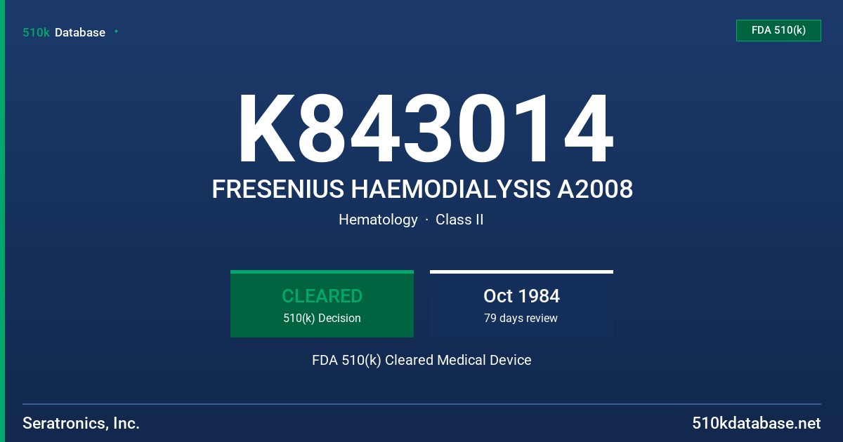 K843014 FRESENIUS HAEMODIALYSIS A2008 FDA 510(k) Cleared Medical Device