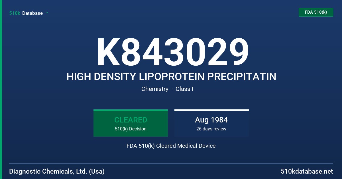 K843029 HIGH DENSITY LIPOPROTEIN PRECIPITATIN FDA 510(k) Cleared Medical Device