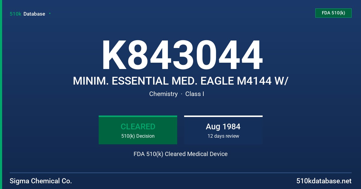 K843044 MINIM. ESSENTIAL MED. EAGLE M4144 W/ FDA 510(k) Cleared Medical Device