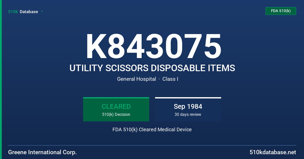 K843075 UTILITY SCISSORS DISPOSABLE ITEMS FDA 510(k) Cleared Medical Device