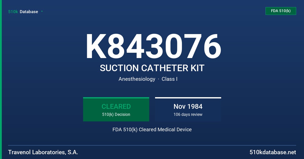 K843076 SUCTION CATHETER KIT FDA 510(k) Cleared Medical Device