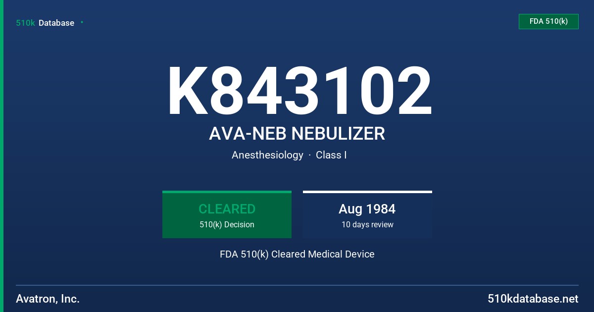 K843102 AVA-NEB NEBULIZER FDA 510(k) Cleared Medical Device