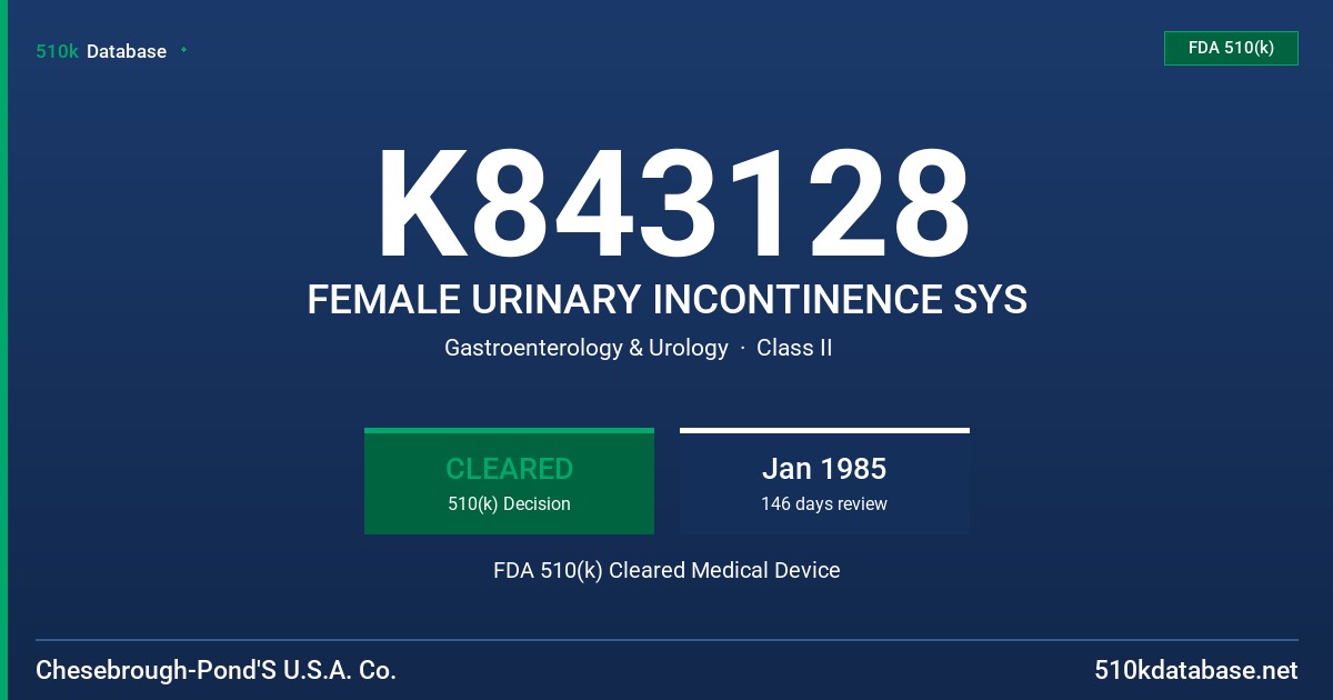 K843128 FEMALE URINARY INCONTINENCE SYS FDA 510(k) Cleared Medical Device