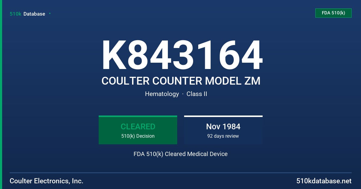 K843164 COULTER COUNTER MODEL ZM FDA 510(k) Cleared Medical Device