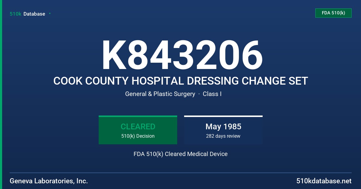 K843206 COOK COUNTY HOSPITAL DRESSING CHANGE SET FDA 510(k) Cleared Medical Device