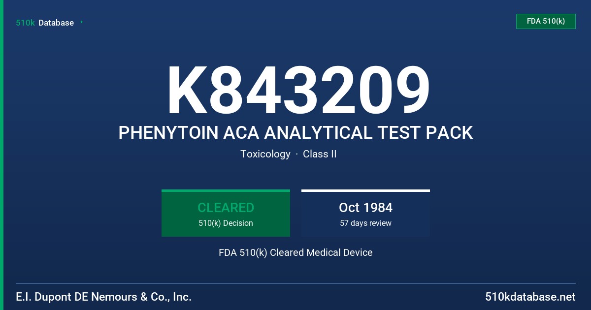 K843209 PHENYTOIN ACA ANALYTICAL TEST PACK FDA 510(k) Cleared Medical Device
