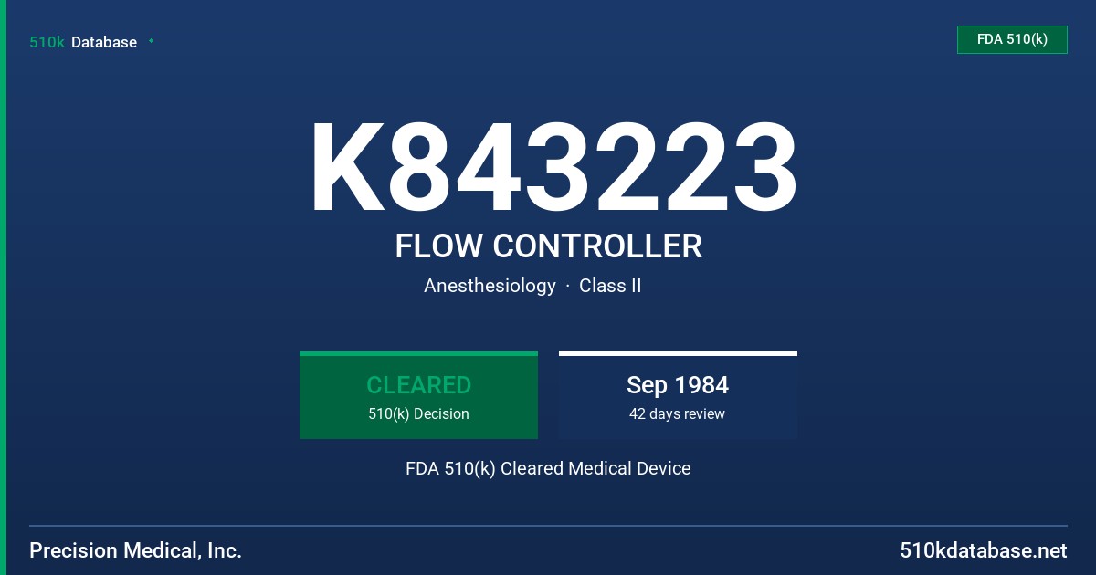 K843223 FLOW CONTROLLER FDA 510(k) Cleared Medical Device