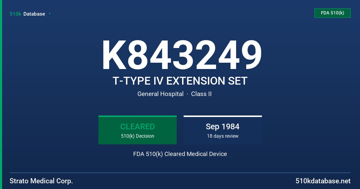 K843249 T-TYPE IV EXTENSION SET FDA 510(k) Cleared Medical Device