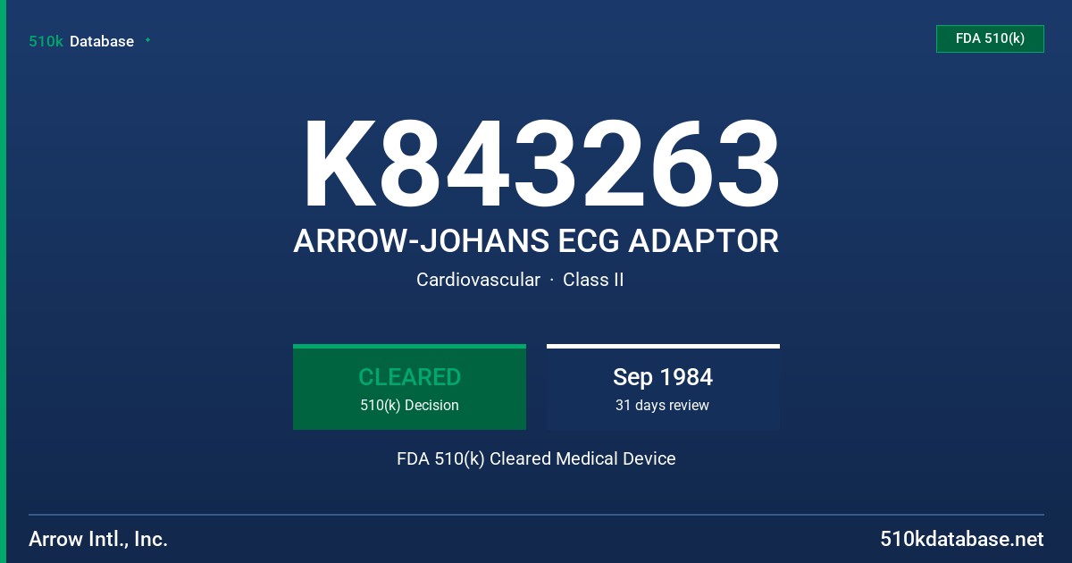 K843263 ARROW-JOHANS ECG ADAPTOR FDA 510(k) Cleared Medical Device