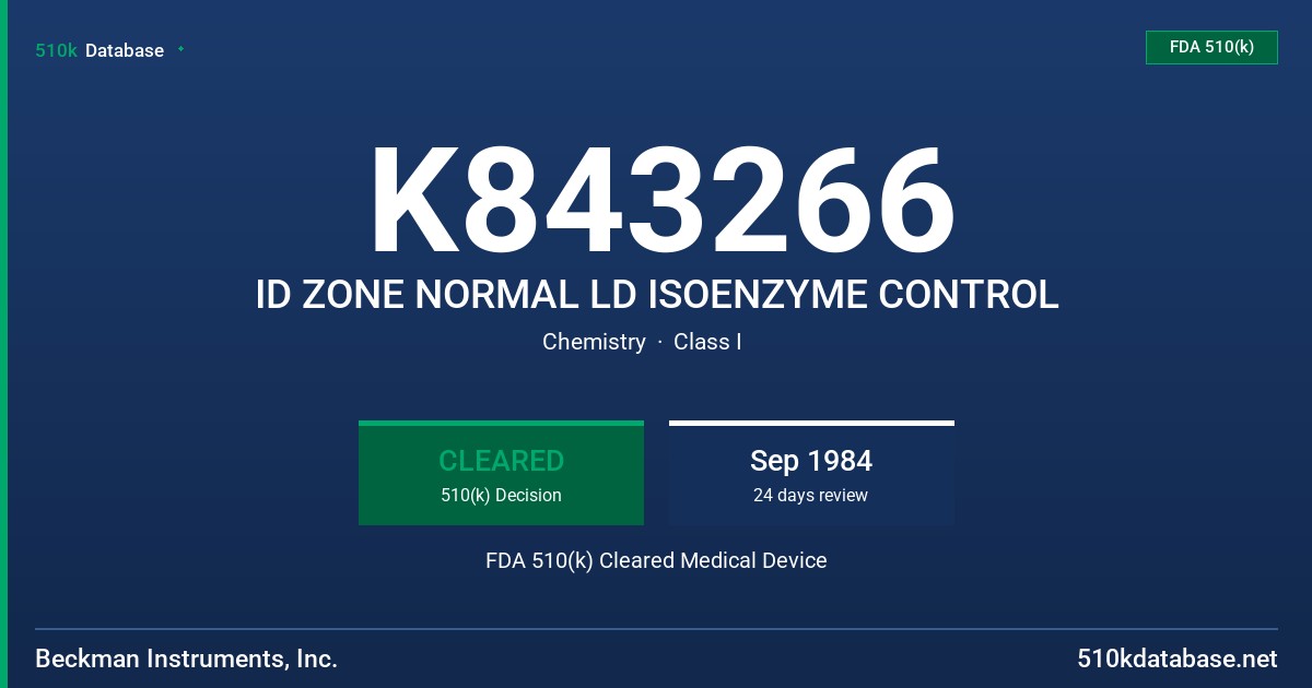 K843266 ID ZONE NORMAL LD ISOENZYME CONTROL FDA 510(k) Cleared Medical Device