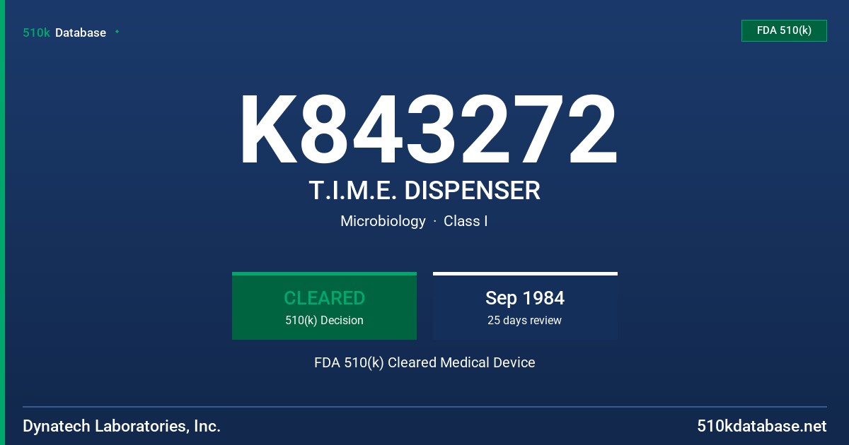 K843272 T.I.M.E. DISPENSER FDA 510(k) Cleared Medical Device