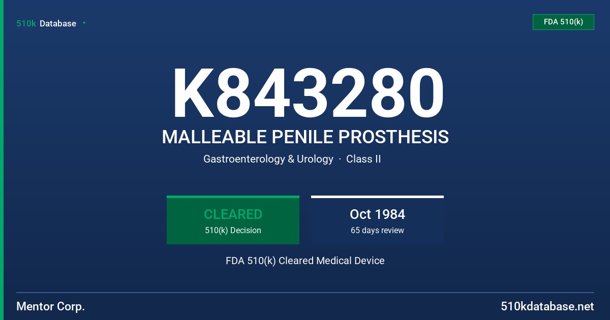 K843280 MALLEABLE PENILE PROSTHESIS FDA 510(k) Cleared Medical Device