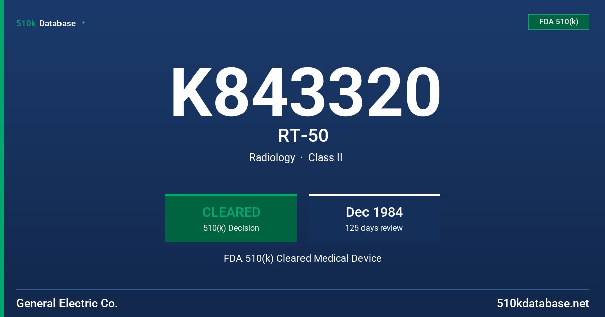 K843320 RT-50 FDA 510(k) Cleared Medical Device