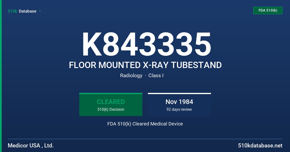K843335 FLOOR MOUNTED X-RAY TUBESTAND FDA 510(k) Cleared Medical Device