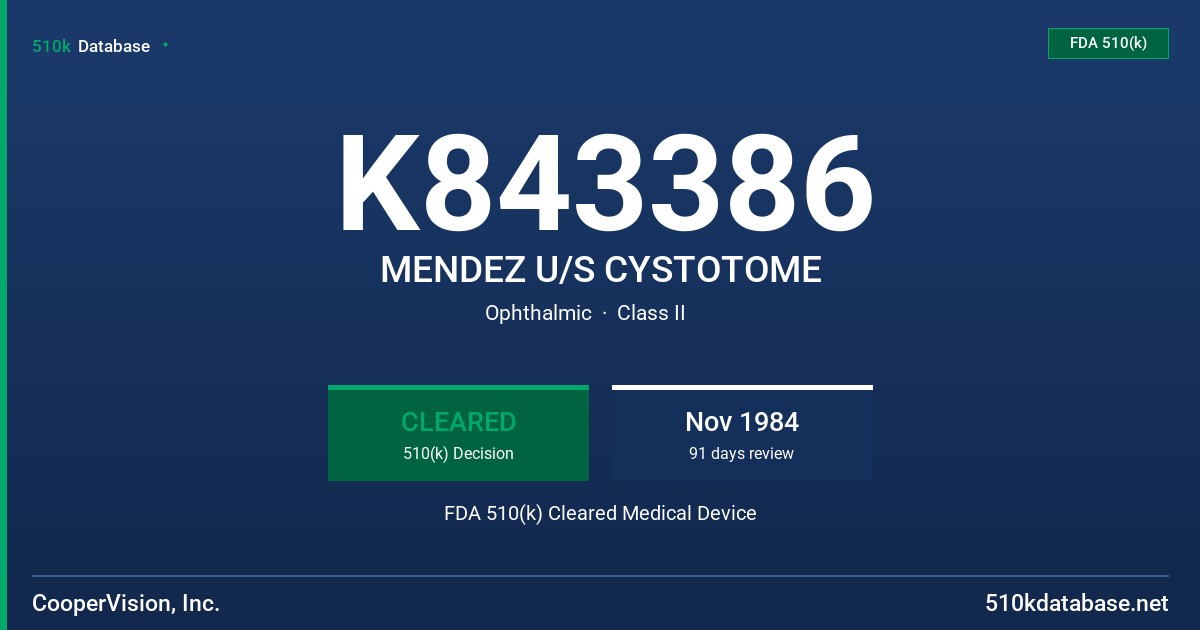 K843386 MENDEZ U/S CYSTOTOME FDA 510(k) Cleared Medical Device