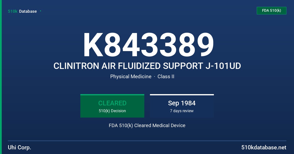 K843389 CLINITRON AIR FLUIDIZED SUPPORT J-101UD FDA 510(k) Cleared Medical Device