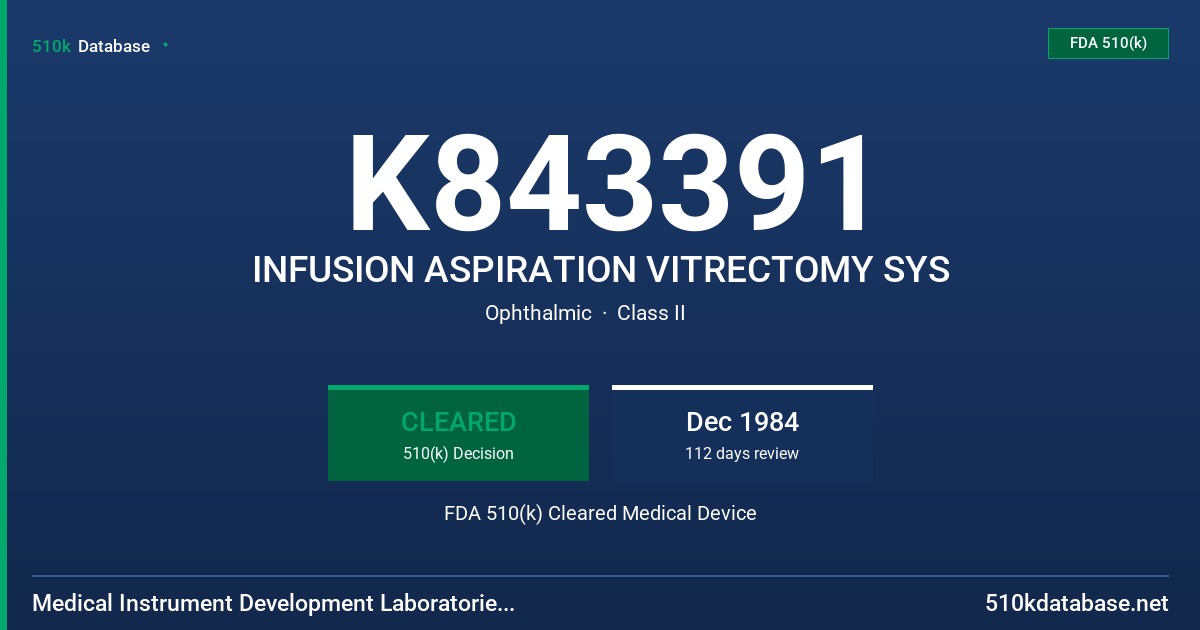 K843391 INFUSION ASPIRATION VITRECTOMY SYS FDA 510(k) Cleared Medical Device