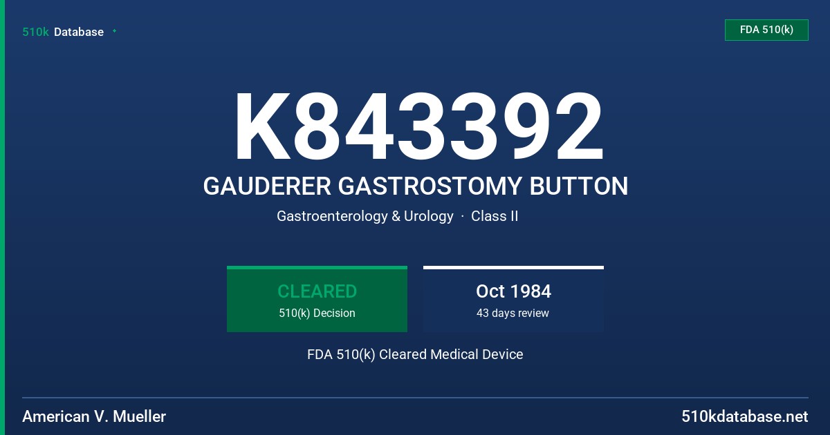 K843392 GAUDERER GASTROSTOMY BUTTON FDA 510(k) Cleared Medical Device